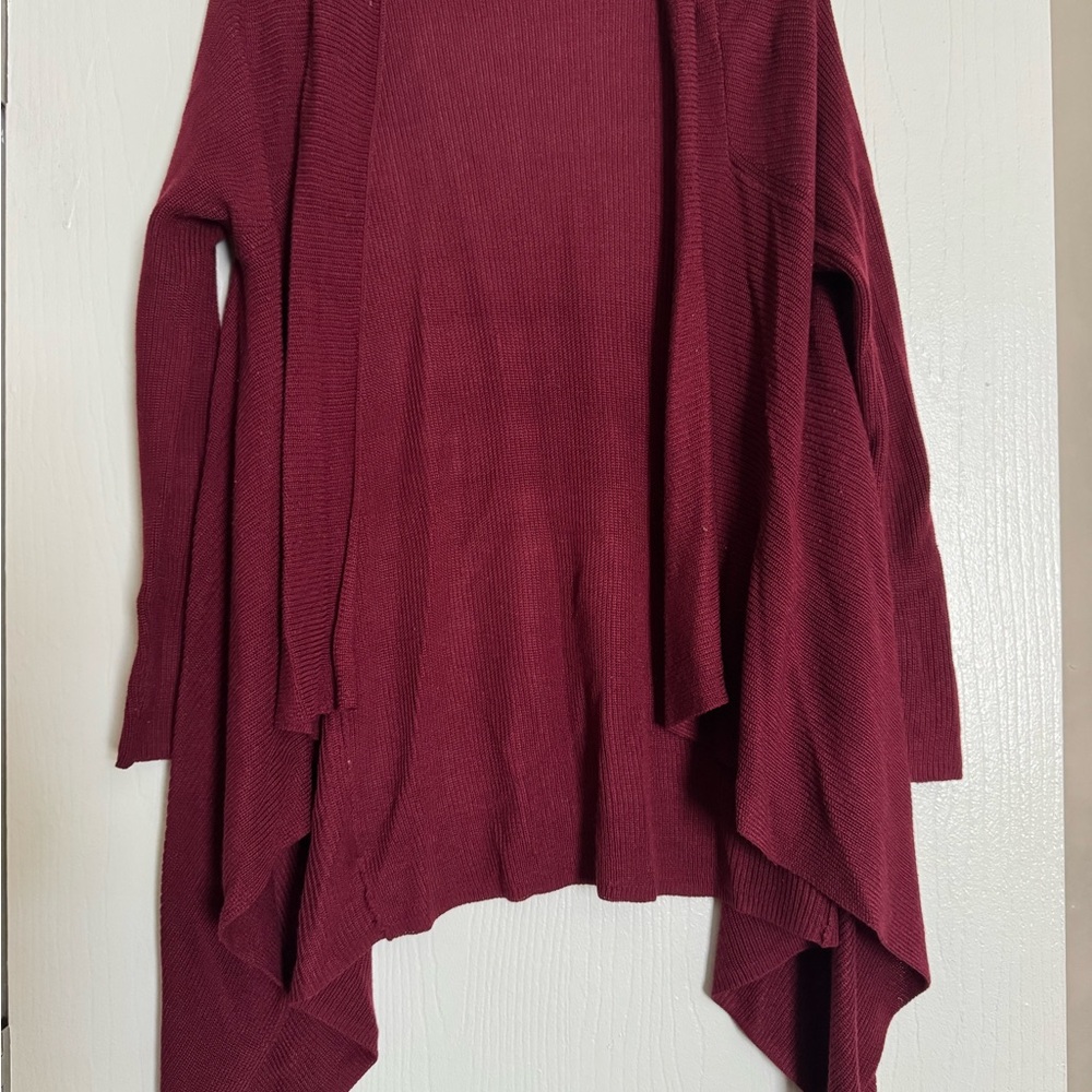 Tobi Open-Front Draped Cardigan Sweater - Burgundy Wine